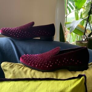 New! Men’s Stylish Burgundy Studded Loafers -Size 9